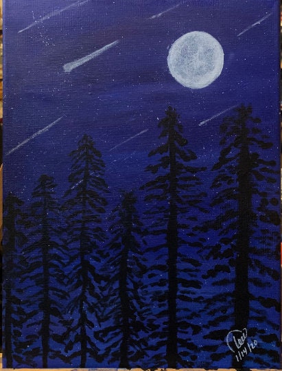 Full moon meteor shower painting